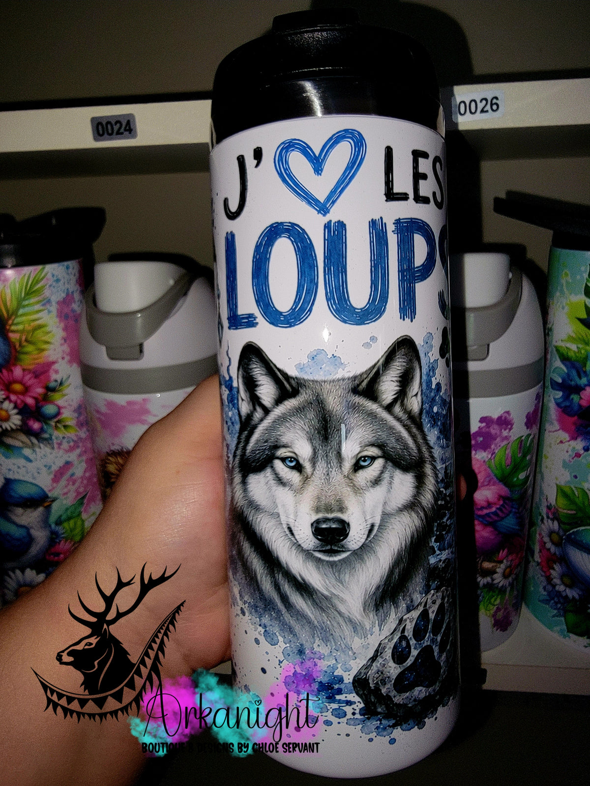 Gourde sur commande - Couvercle à café ♡ 14 oz - Collection Boho 2026 ♡ J'♡ les Loups