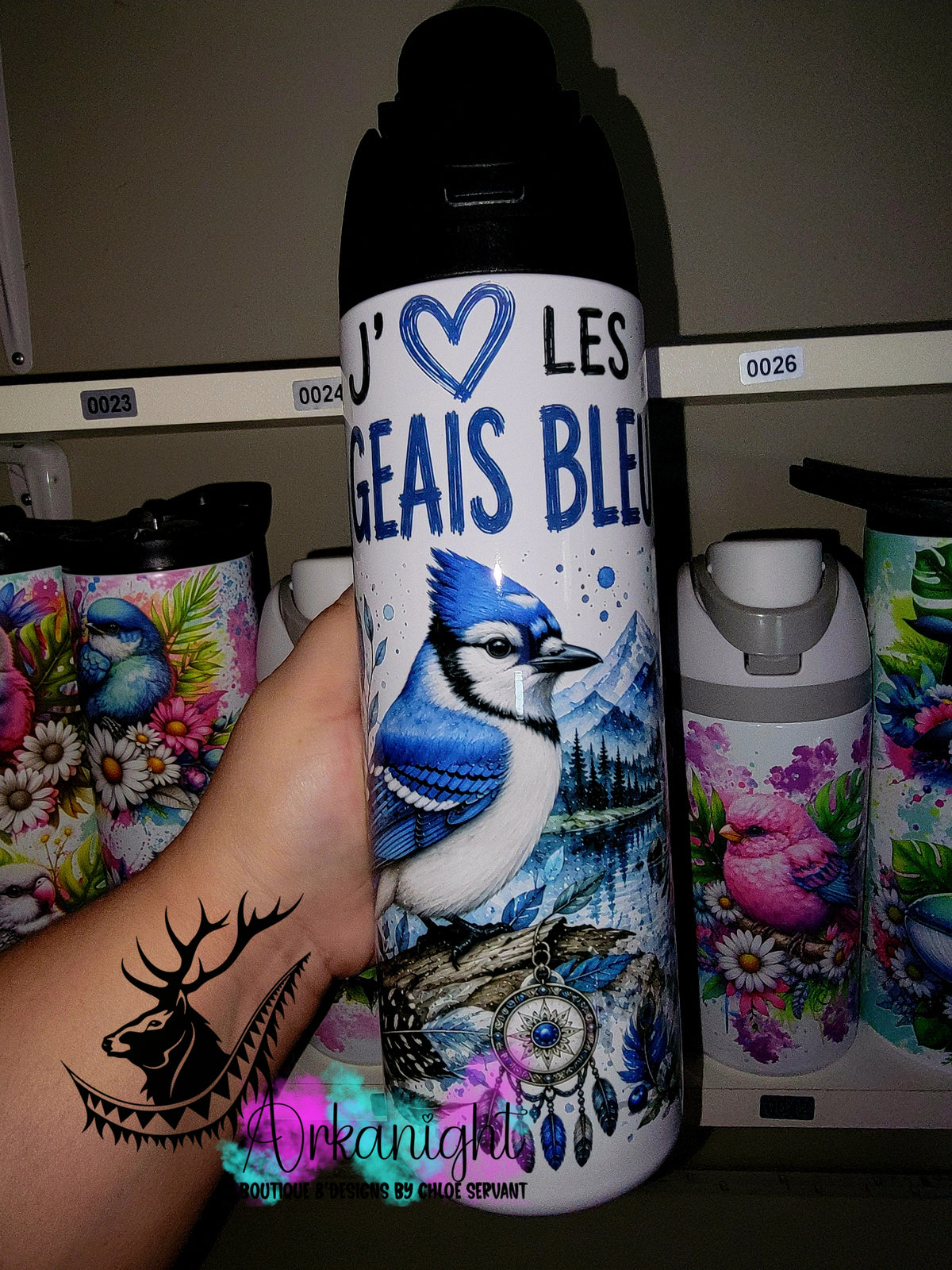 Owala DUPE 24 oz sur commande - Collection Boho 2026 ♡ Animaux ♡ Geais Bleu