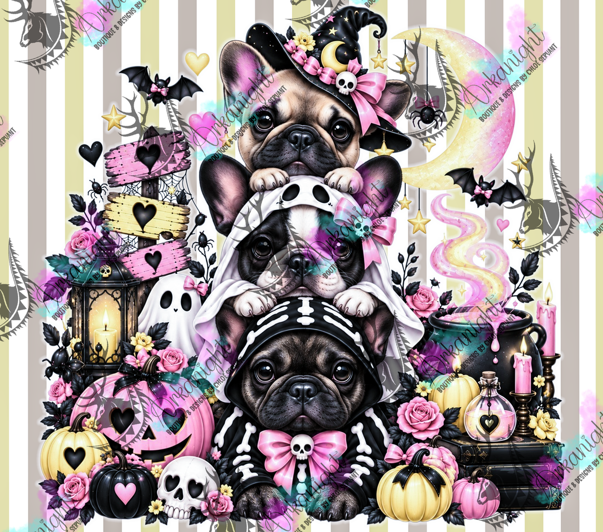 Numérique ♡Collection Halloween 2026 ♡ Trio d'animaux ♡ Chien Bouledogues Français
