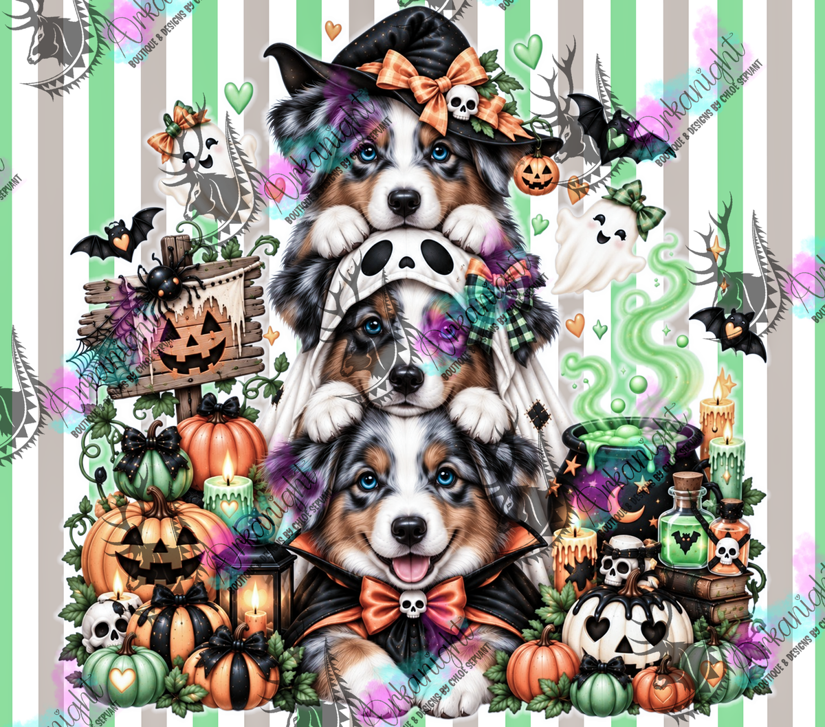 Numérique ♡Collection Halloween 2026 ♡ Trio d'animaux ♡ Chien Berger Australien Bleu Merle