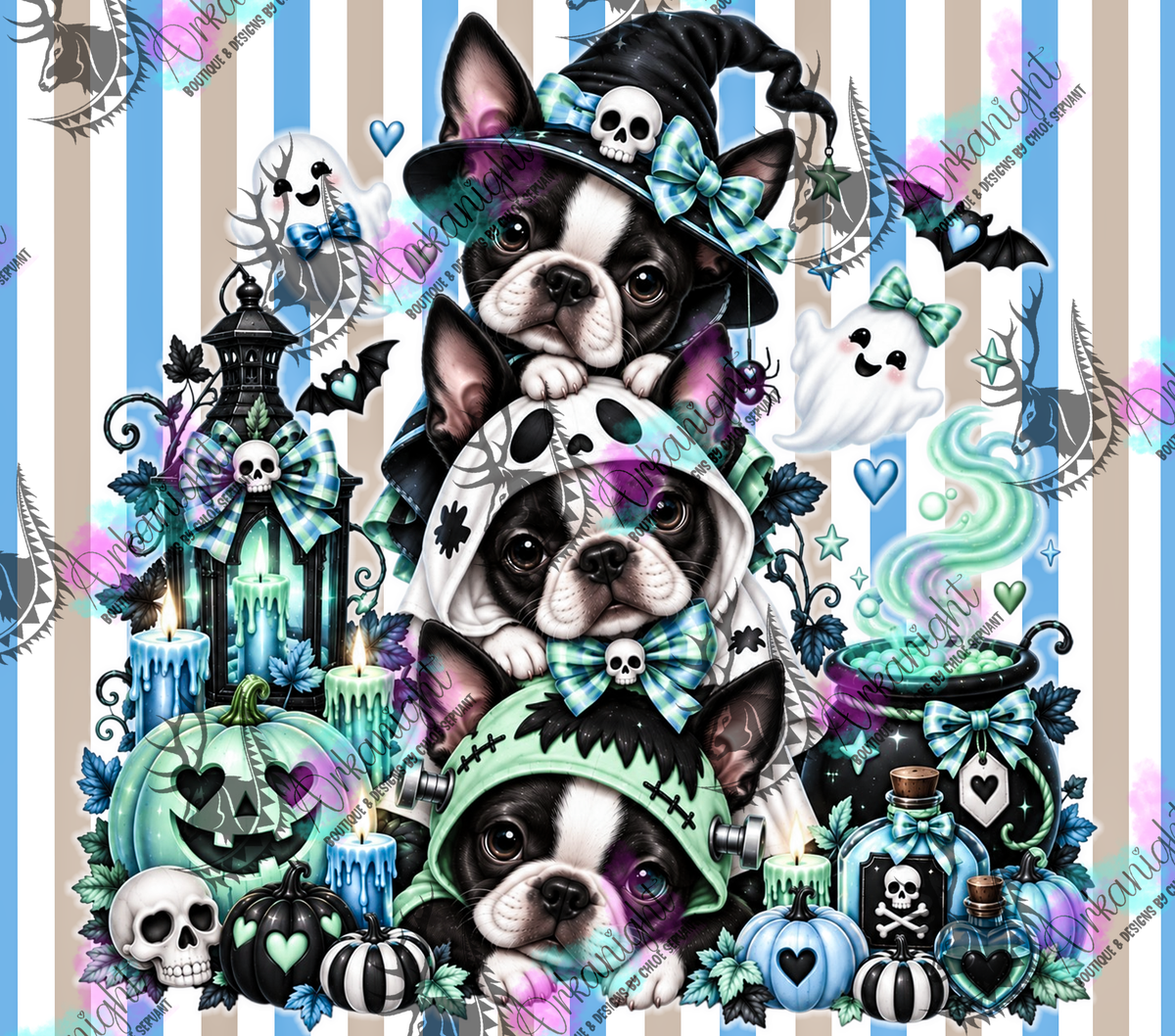 Numérique ♡Collection Halloween 2026 ♡ Trio d'animaux ♡ Chien Boston Terrier