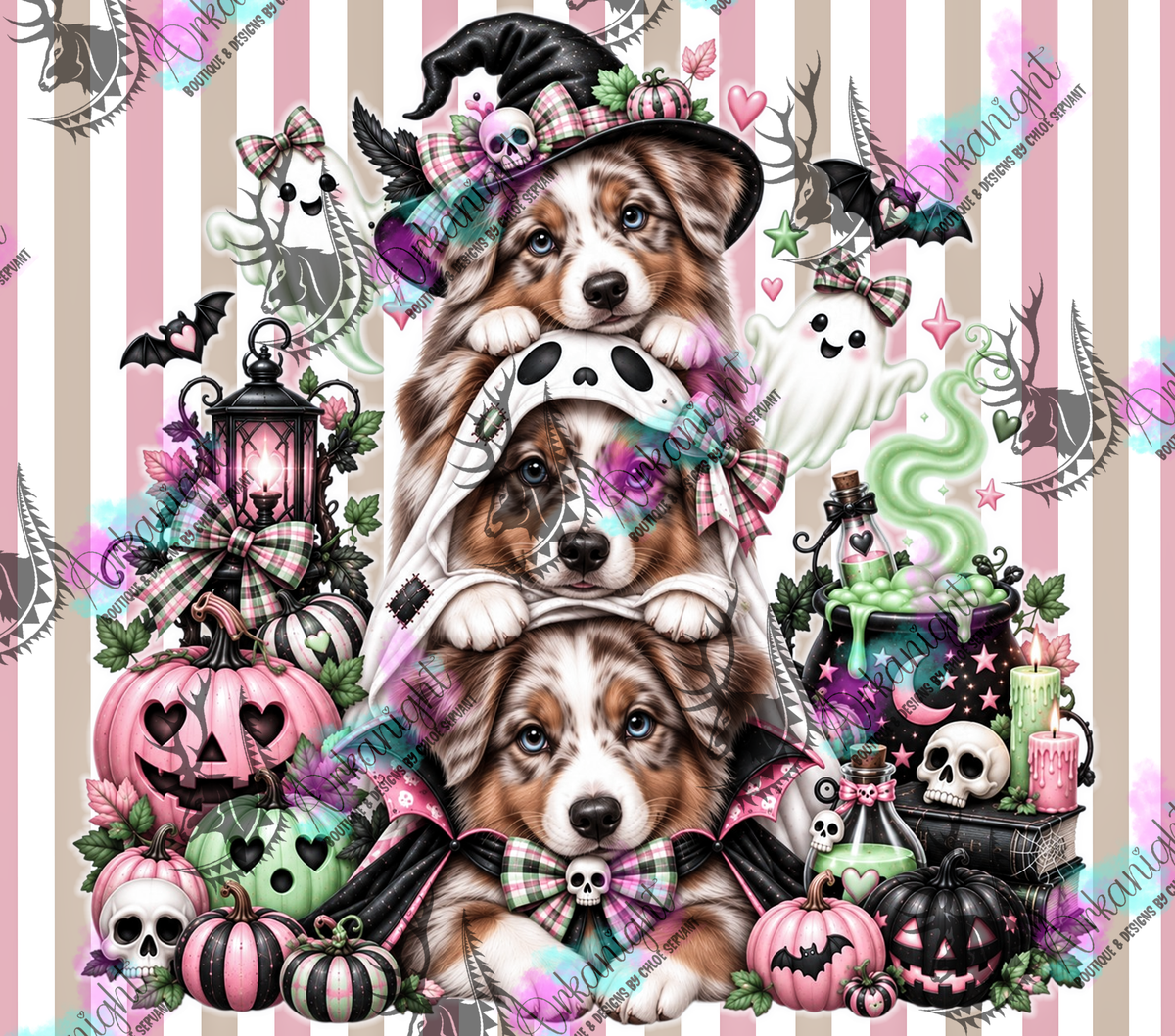 Numérique ♡Collection Halloween 2026 ♡ Trio d'animaux ♡ Chien Berger Australien Rouge Merle