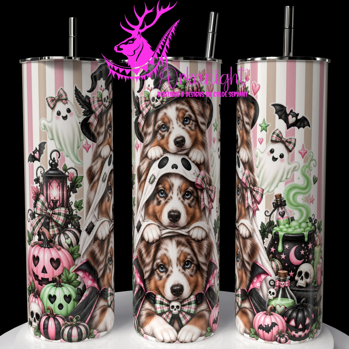 Gourde sur commande ♡ Collection   Halloween 2026 ♡ Trio D'animaux ♡ Chien Berger Australien rouge merle