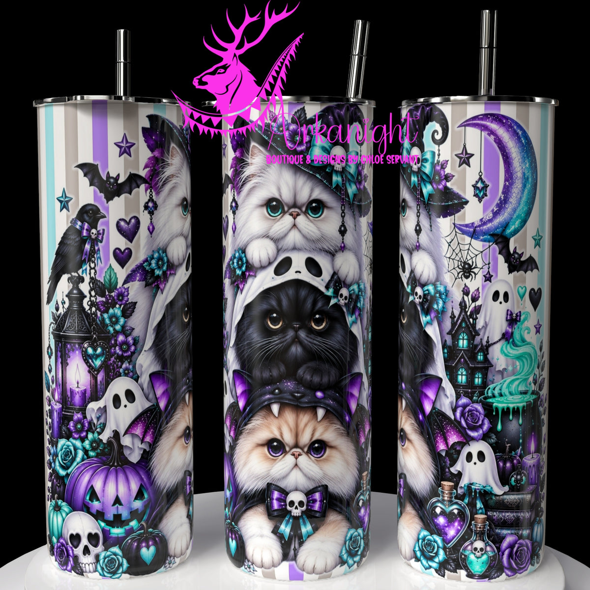 Gourde sur commande ♡ Collection   Halloween 2026 ♡ Trio D'animaux ♡ Chat Persan