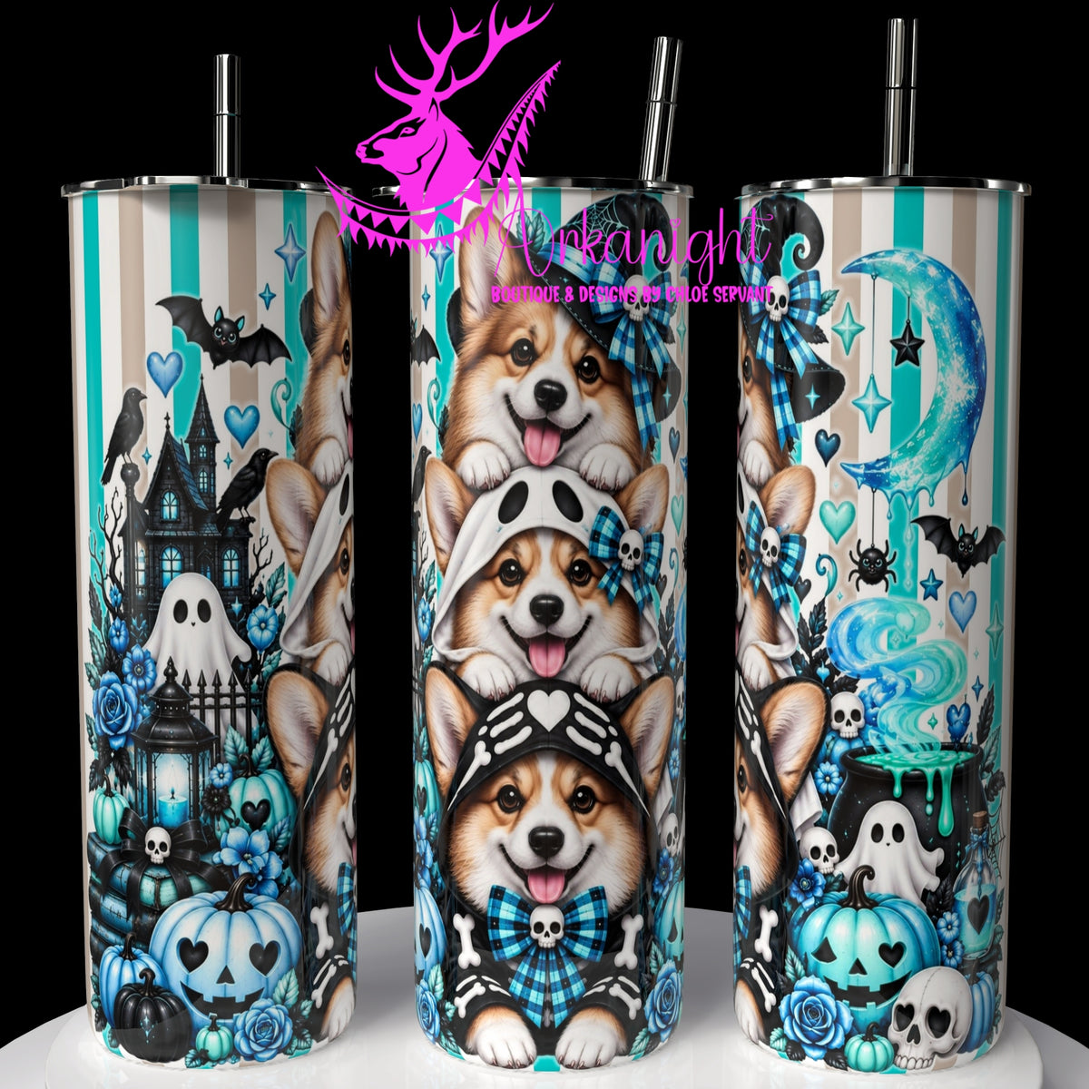 Gourde sur commande ♡ Collection   Halloween 2026 ♡ Trio D'animaux ♡ Chien Corgi