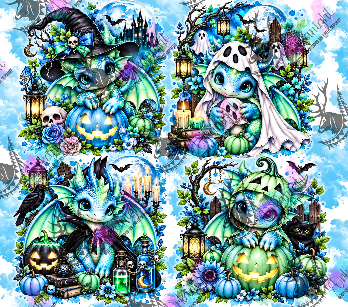 Numérique ♡Collection Halloween 2026 ♡ Dragon ♡ Bleu pâle & Vert Menthe