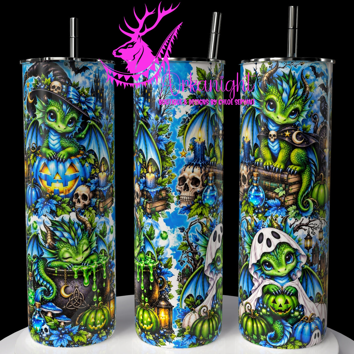 Gourde sur commande ♡ Collection   Halloween 2026 ♡ Dragon ♡ Vert & Bleu