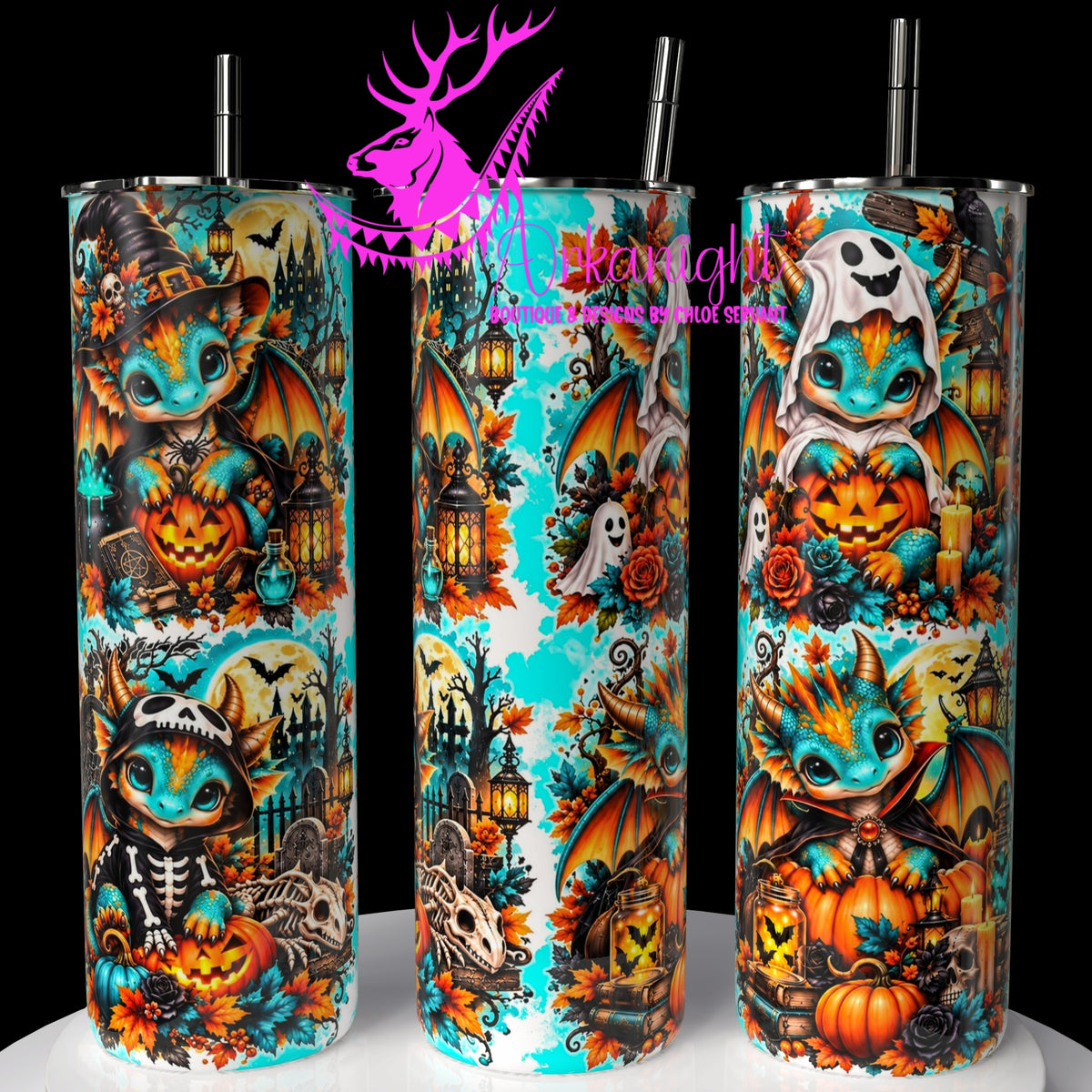 Gourde sur commande ♡ Collection   Halloween 2026 ♡ Dragon ♡ Turquoise & Orange