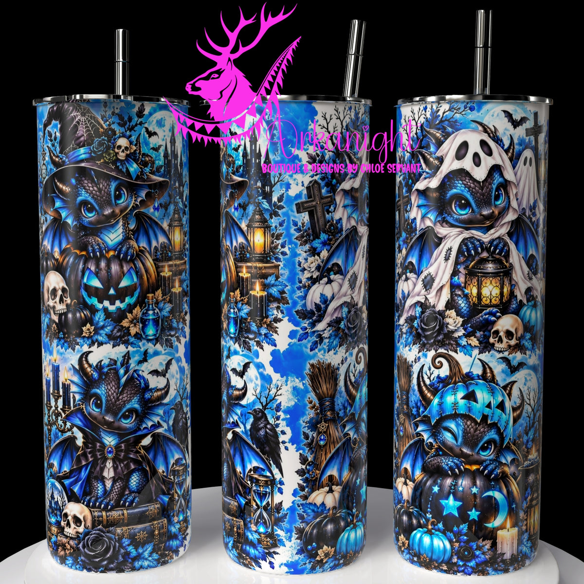 Gourde sur commande ♡ Collection   Halloween 2026 ♡ Dragon ♡ Noir & Bleu
