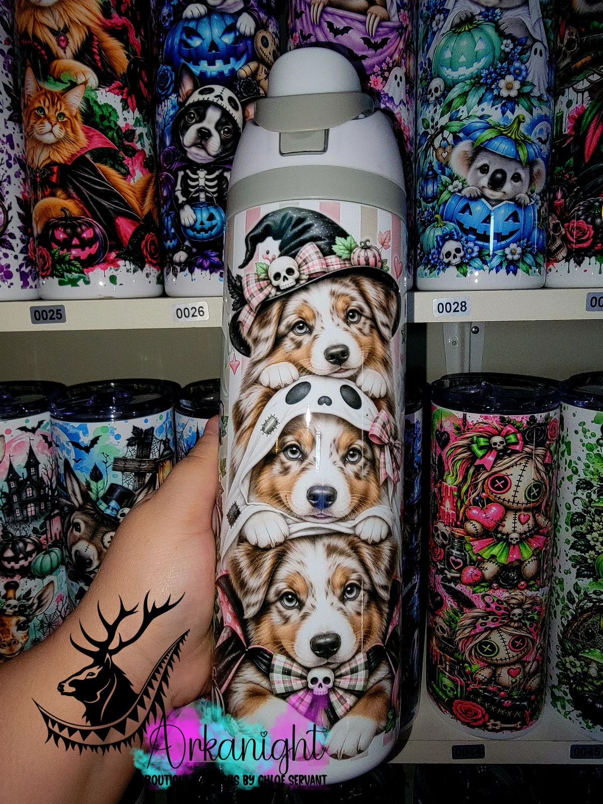 Owala DUPE 24 oz sur commande - Collection Halloween 2026 - Trio D'animaux - Berger Australien