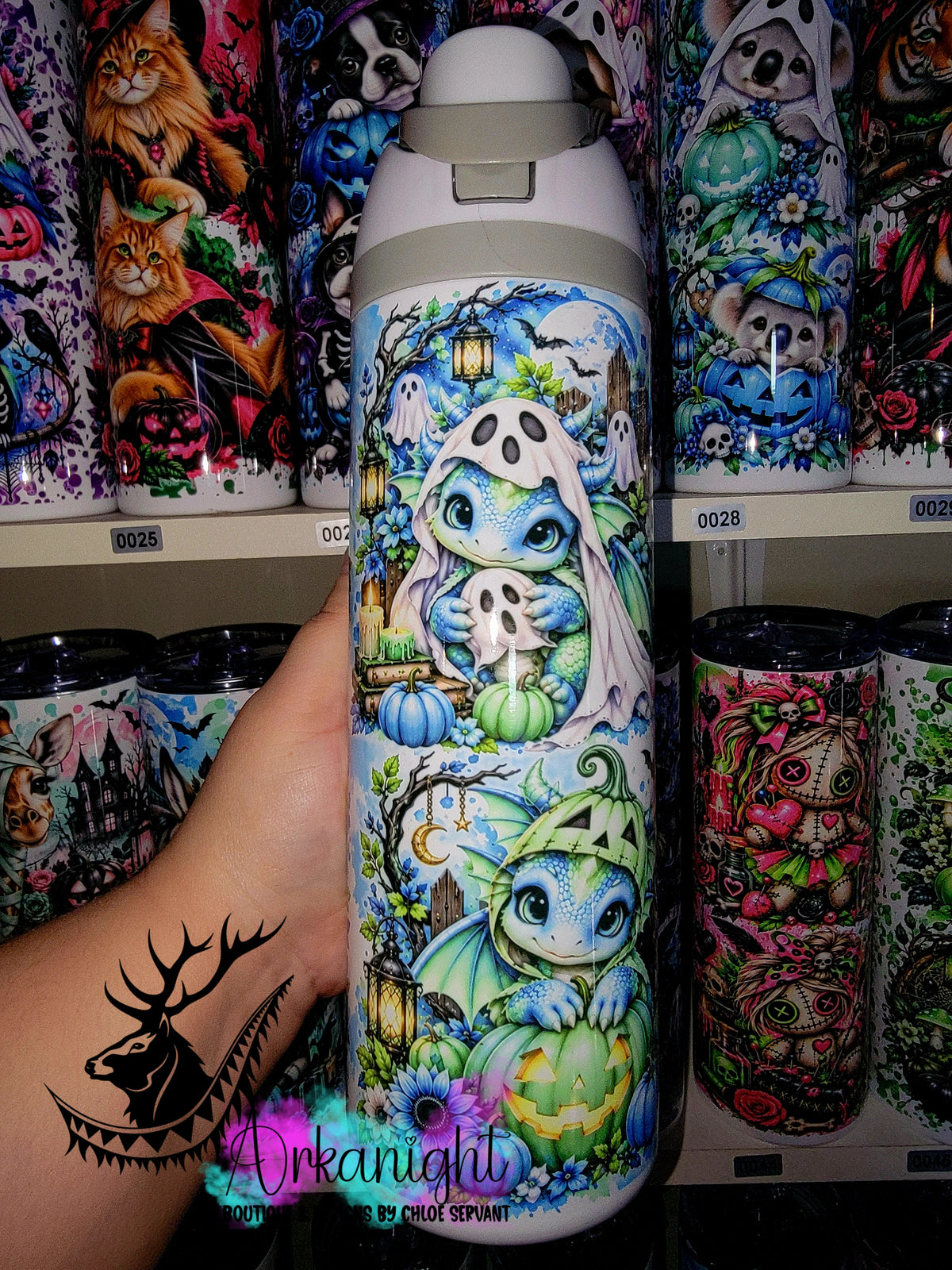 Owala DUPE 24 oz sur commande - Collection Halloween 2026 - Dragon Vert Menthe & Bleu pâle