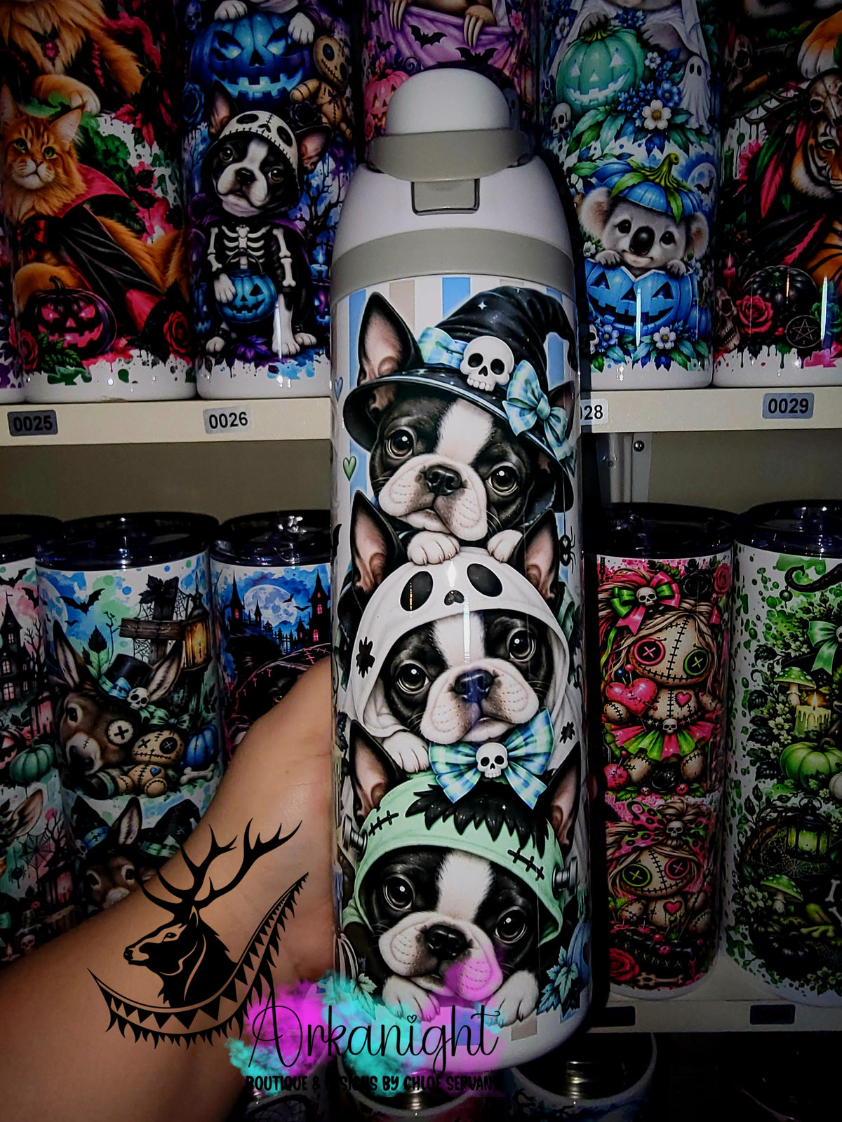 Owala DUPE 24 oz sur commande - Collection Halloween 2026 - Trio D'animaux - Boston Terrier