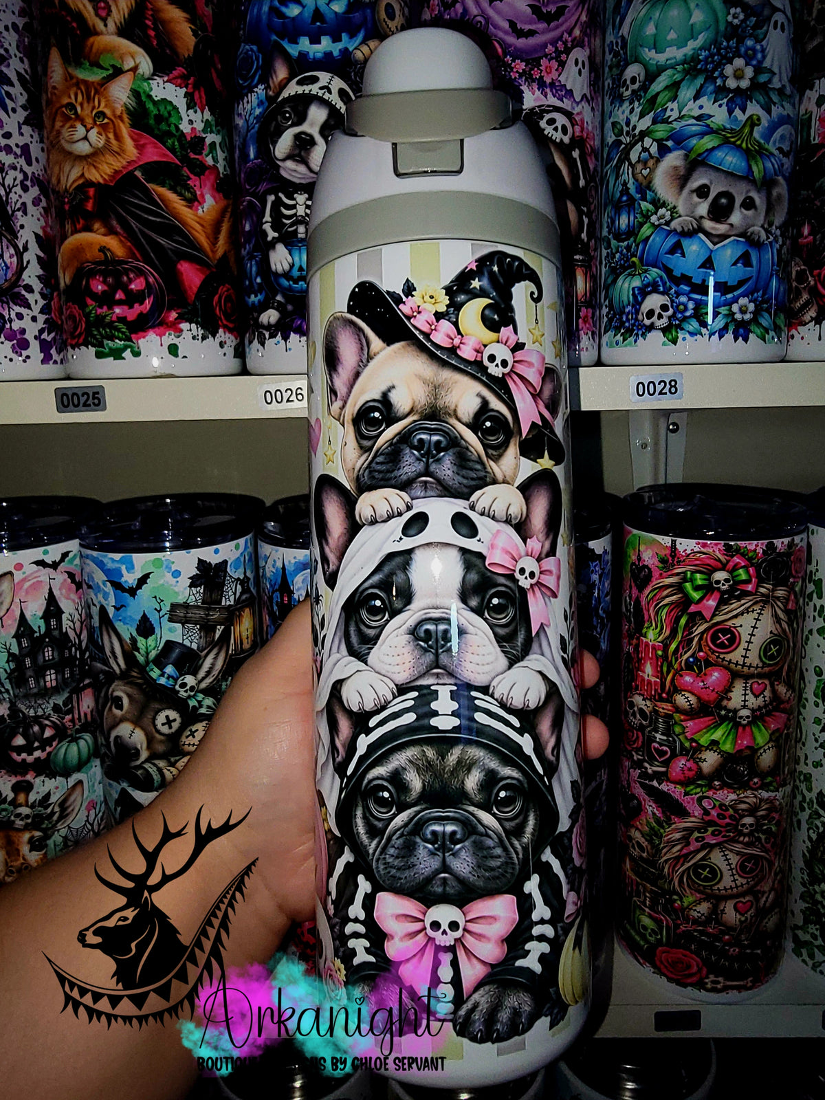 Owala DUPE 24 oz sur commande - Collection Halloween 2026 - Trio D'animaux - Bouledogues Français