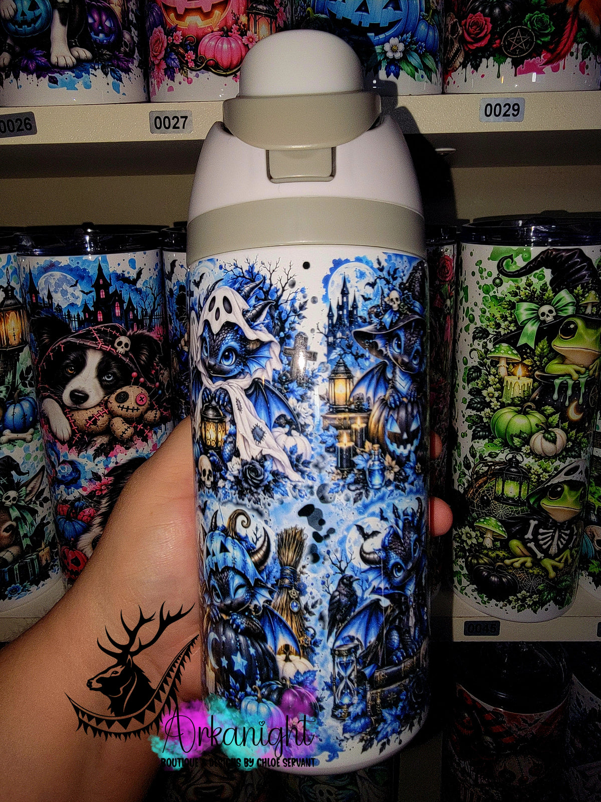 Gourde Owala DUPE 16 oz pour enfant - Sur Commande - Collection Halloween 2026 - Dragon Bleu et Noit