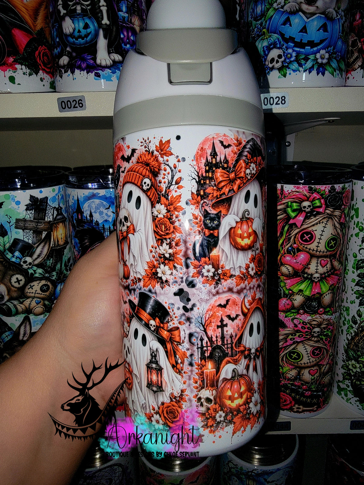 Gourde Owala DUPE 16 oz pour enfant - Sur Commande - Collection Halloween 2026 - Coquette Fantôme rouge