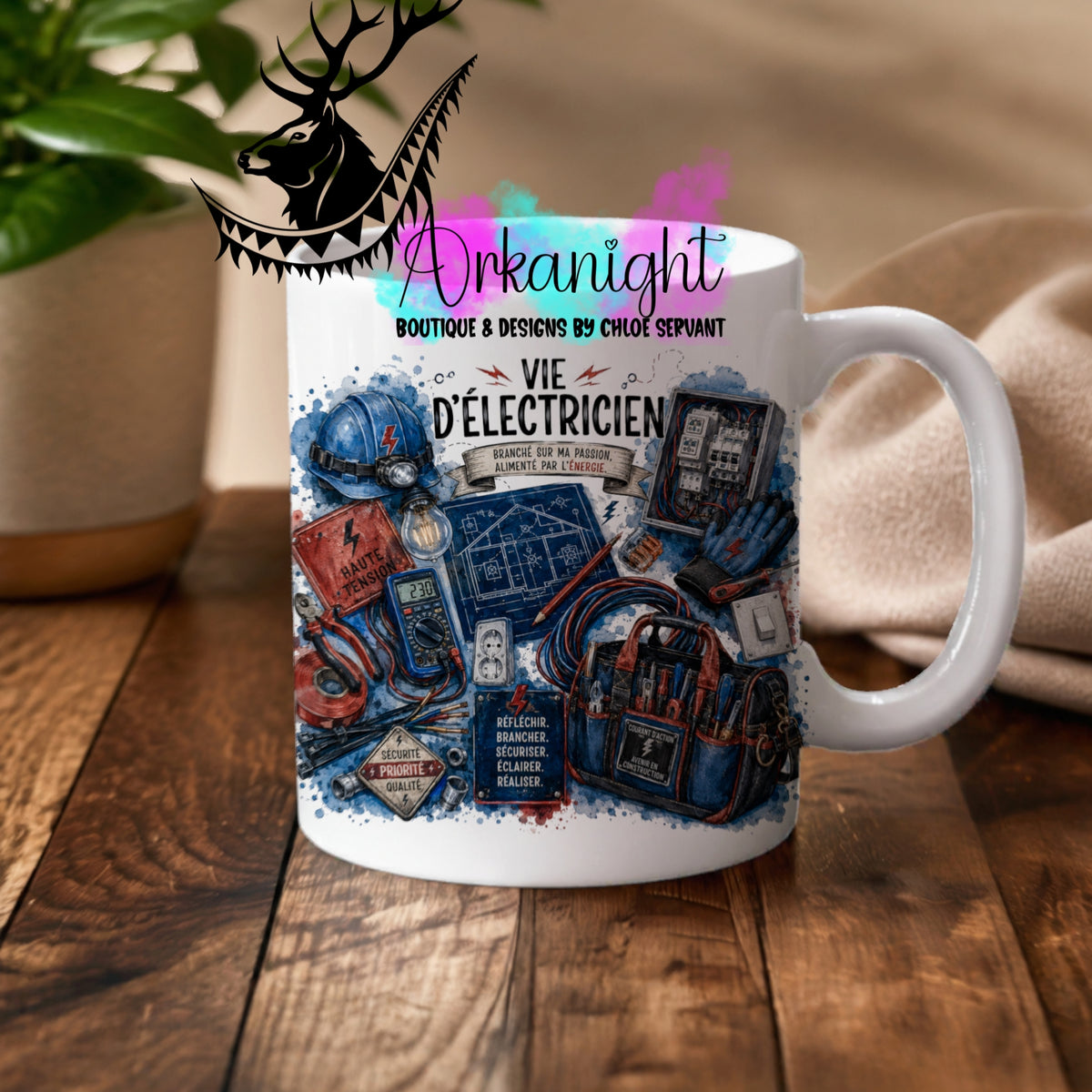 Tasse en céramique sur commande - Collection Occupation & Passion ♡ Électricien