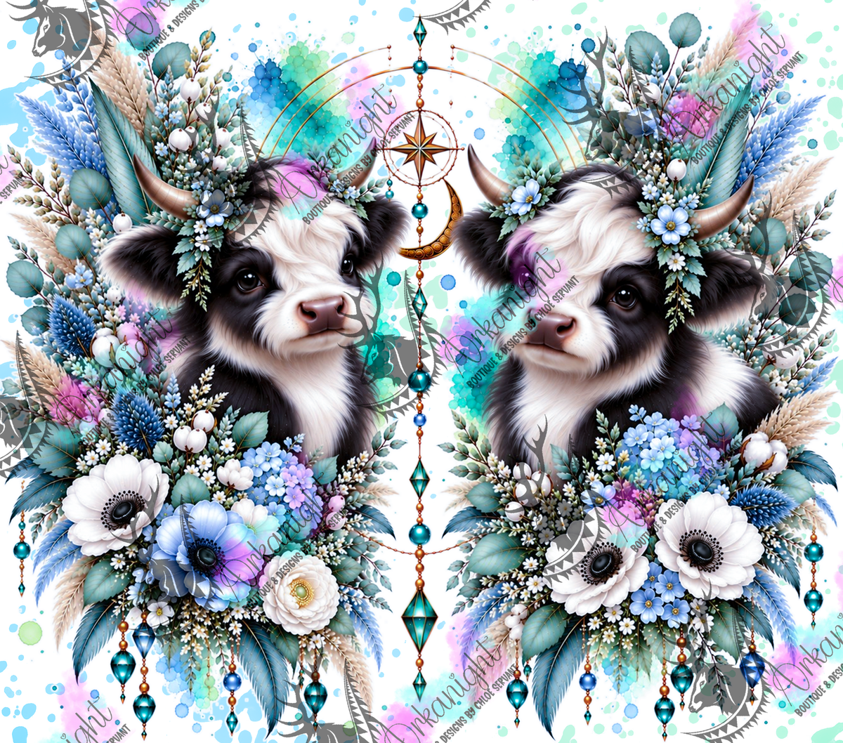 Numérique ♡Collection Animaux - Cycle Lunaire ♡ Vache Highland ♡ Bébé Noire & Blanc