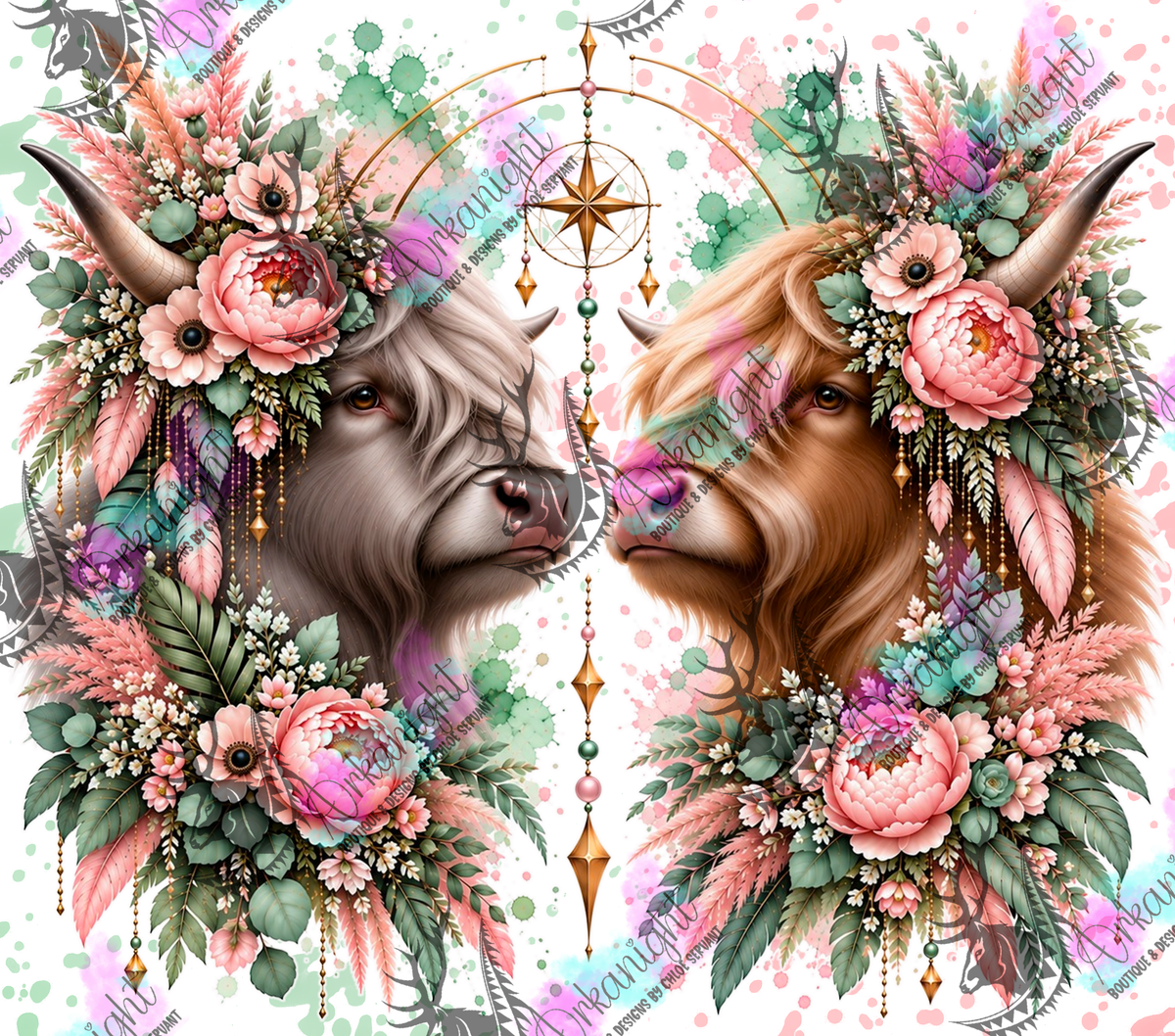 Numérique ♡Collection Animaux - Cycle Lunaire ♡ Vache Highland ♡ Grise & Rousse