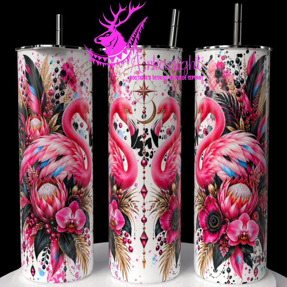 Gourde sur commande ♡ Collection   Animaux - Cycle Lunaire ♡ Flamant rose