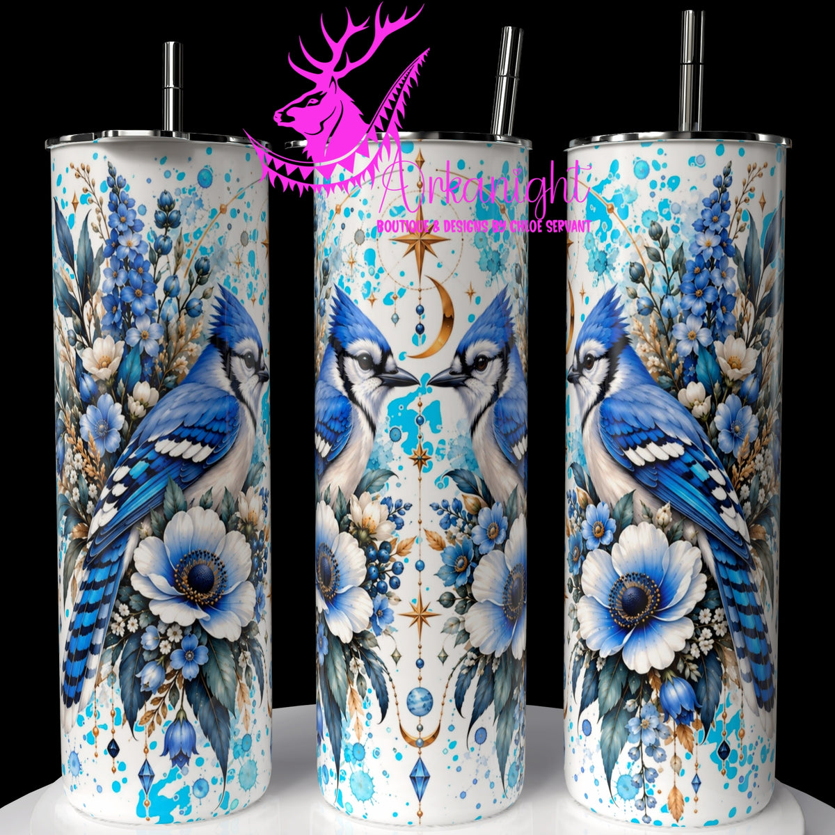 Gourde sur commande ♡ Collection   Animaux - Cycle Lunaire ♡ Geais Bleus