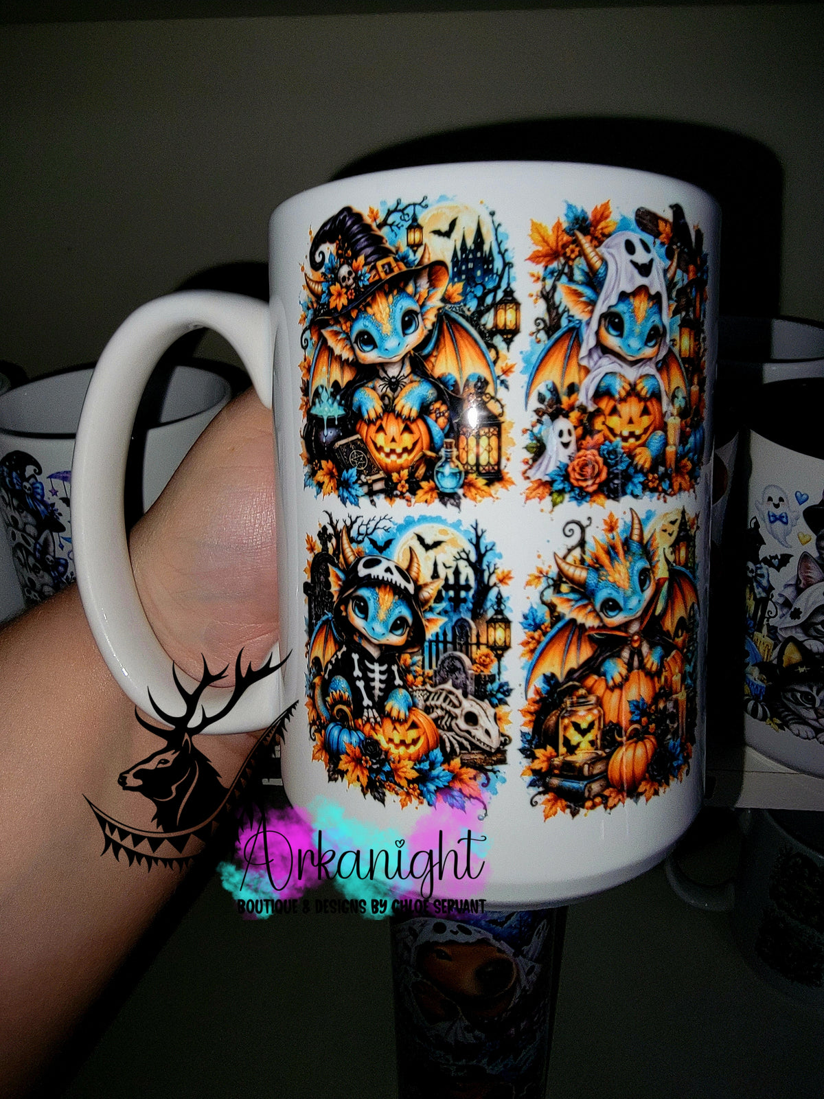Tasse en céramique sur commande - Collection Automne et Halloween 2026 ♡ Dragon ♡ Turquoise & Orange