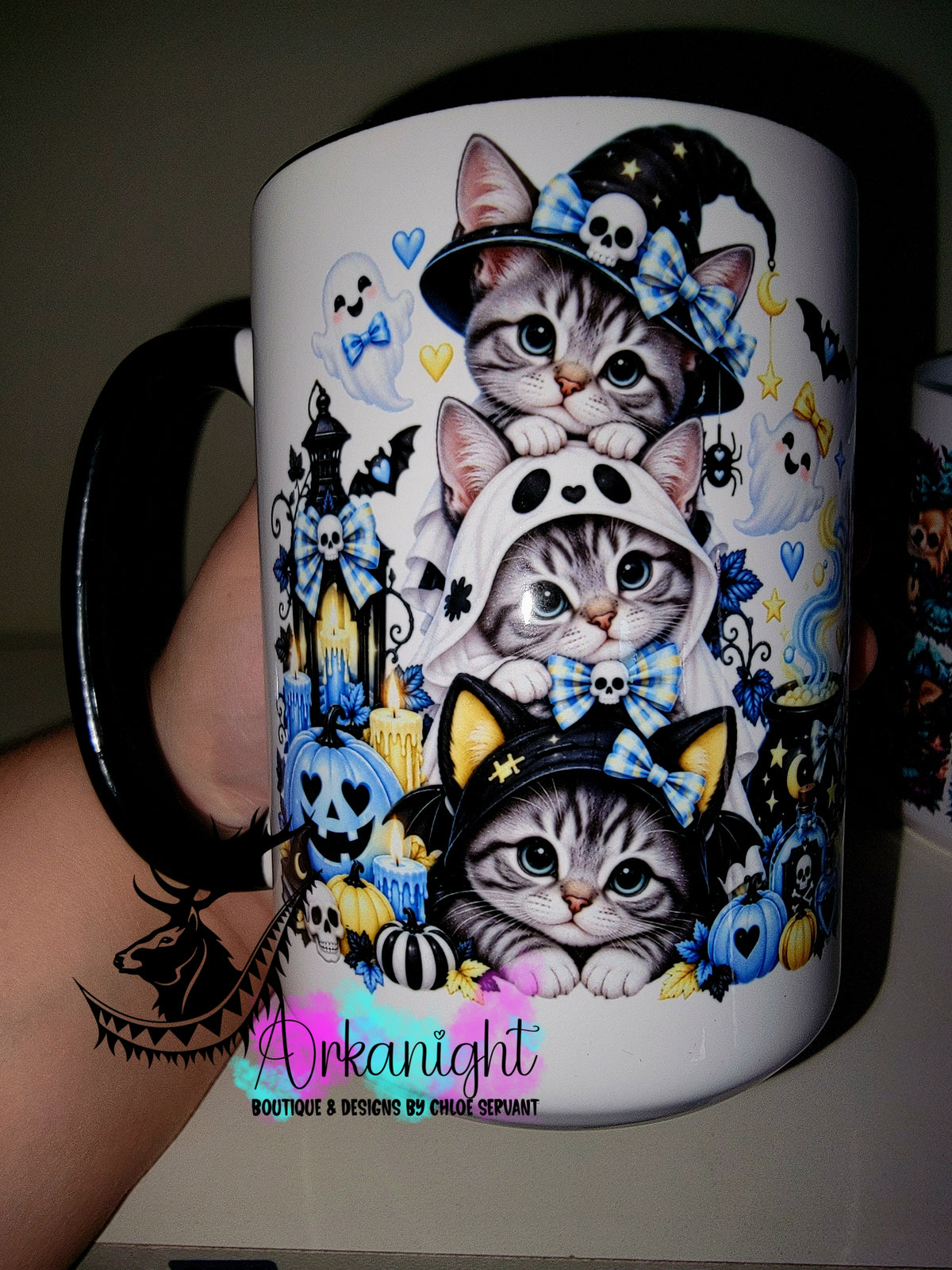 Tasse en céramique sur commande - Collection Automne et Halloween 2026 ♡ Trio D'animaux ♡ Chaton Tabbie Gris