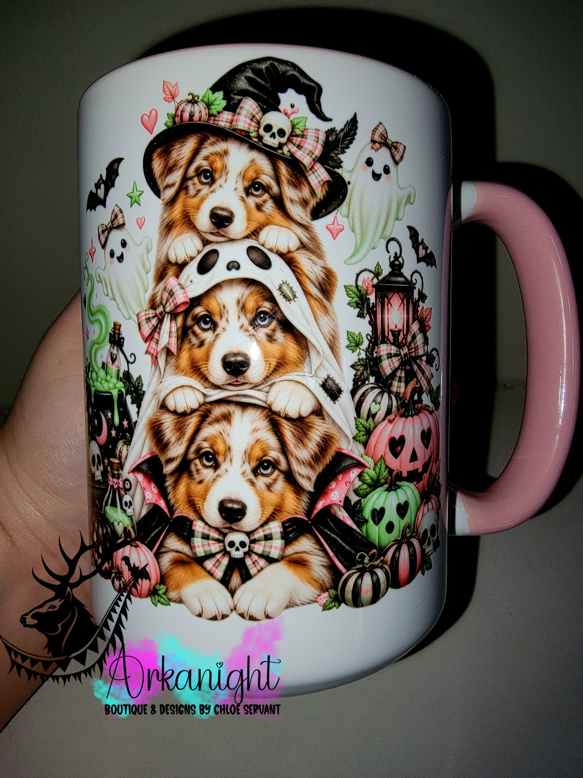 Tasse en céramique sur commande - Collection Automne et Halloween 2026 ♡ Trio D'animaux ♡ Berger Australien Rouge Merle