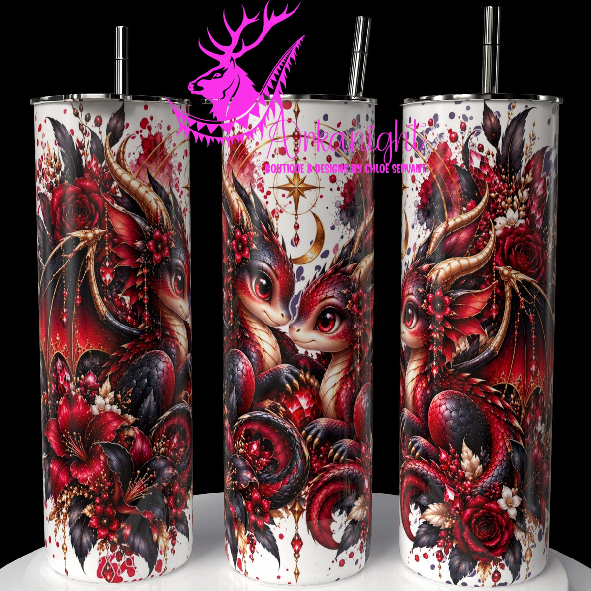 Gourde sur commande ♡ Collection   Animaux - Cycle Lunaire ♡ Dragon ♡ Rouge & Noir