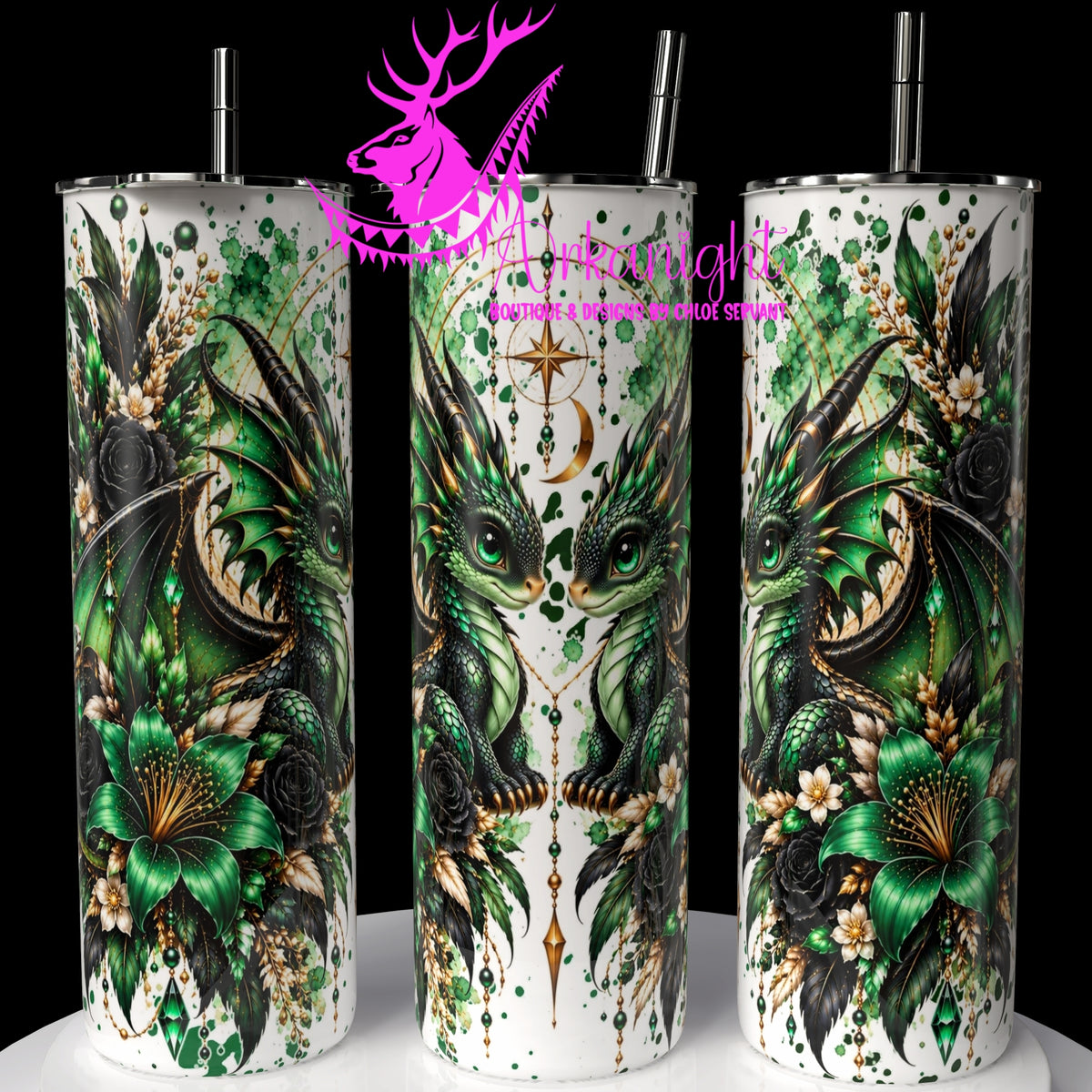 Gourde sur commande ♡ Collection   Animaux - Cycle Lunaire ♡ Dragon ♡ Vert & Noir