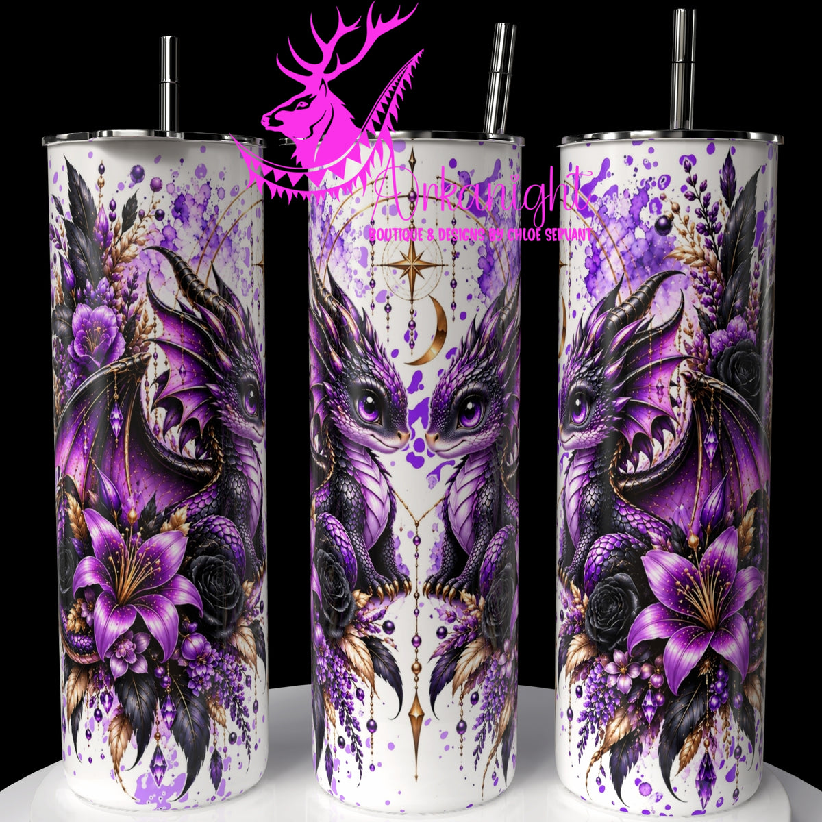 Gourde sur commande ♡ Collection   Animaux - Cycle Lunaire ♡ Dragon ♡ Violet & Noir