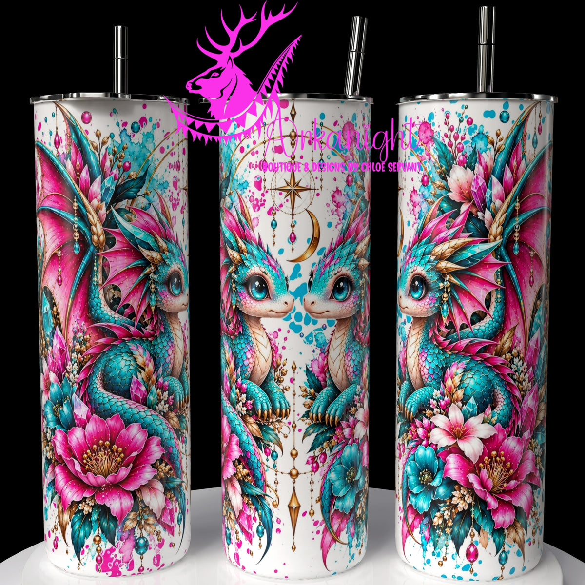 Numérique ♡Collection Animaux - Cycle Lunaire ♡ Dragon ♡ Turquoise & Rose