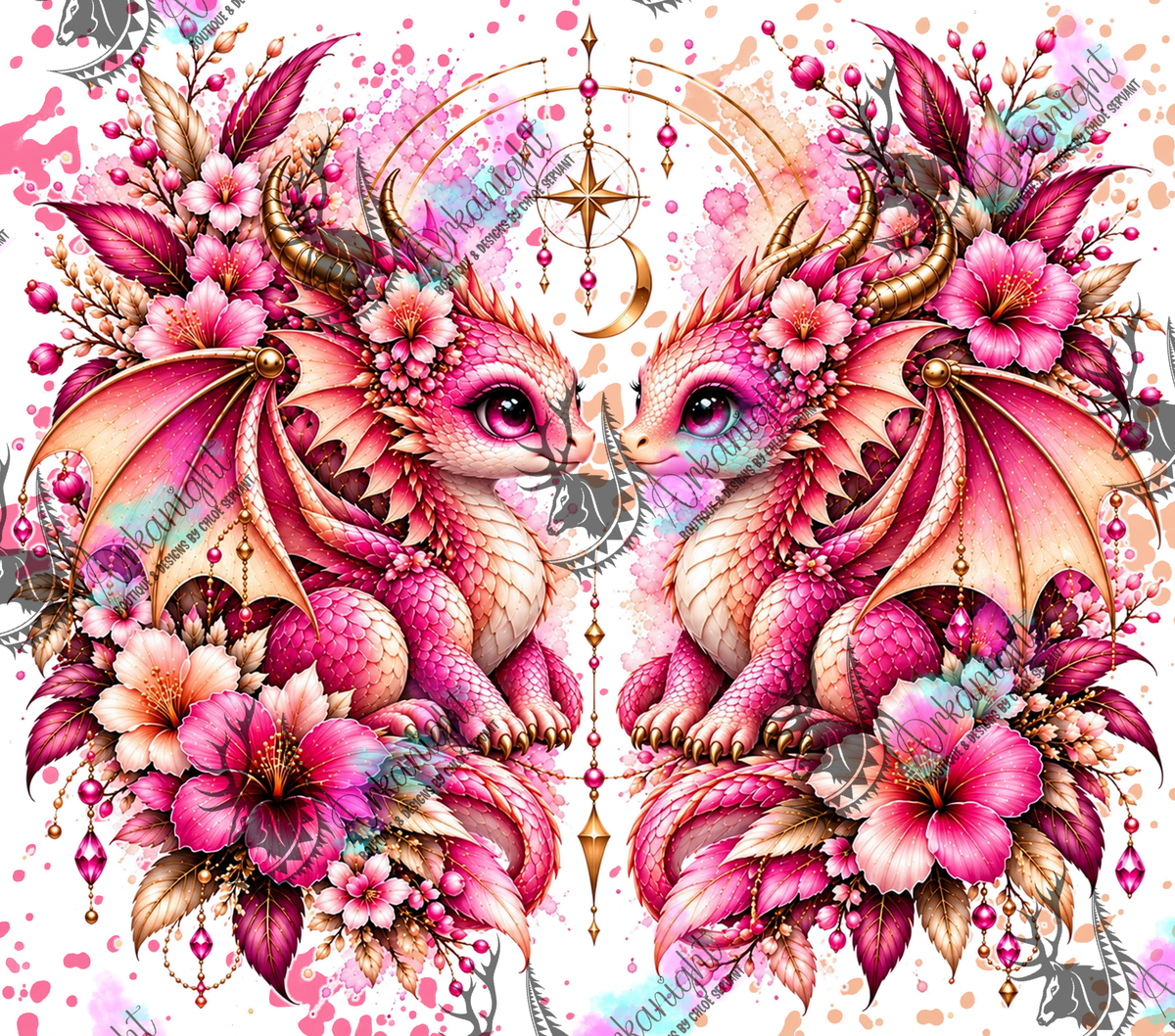 Numérique ♡Collection Animaux - Cycle Lunaire ♡ Dragon ♡ Rose & Pêche