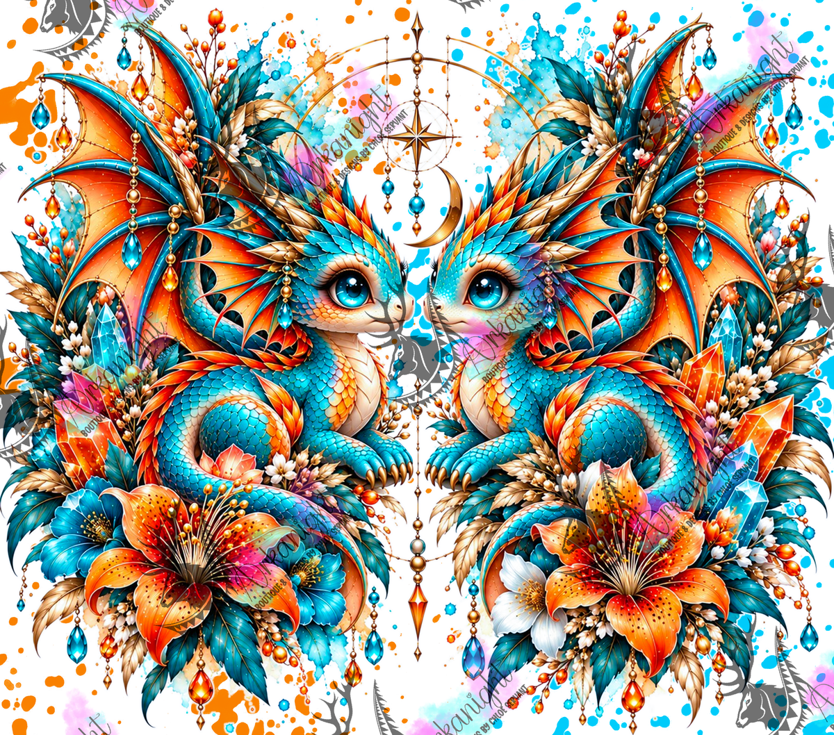 Numérique ♡Collection Animaux - Cycle Lunaire ♡ Dragon ♡ Turquoise & Orange