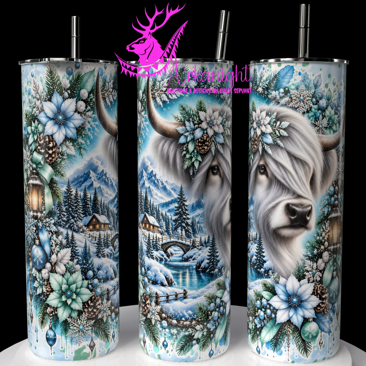 Gourde sur commande ♡ Collection  Hiver 2026-2027 ♡ Double Exposition Hiver ♡ Vache Highland Grise