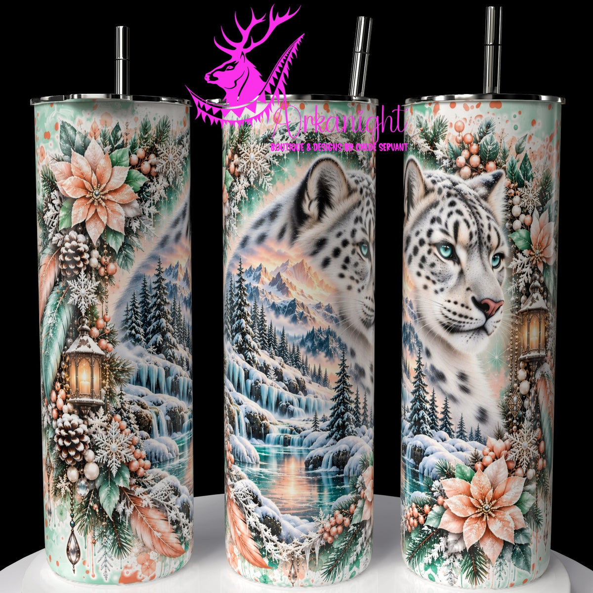 Gourde sur commande ♡ Collection  Hiver 2026-2027 ♡ Double Exposition Hiver ♡ Léopard des neiges