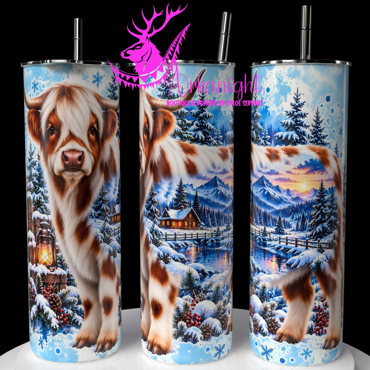 Gourde sur commande ♡ Collection  Hiver 2026-2027 ♡ Double Exposition au Chalet ♡ Vache Highland Blanche et rousse