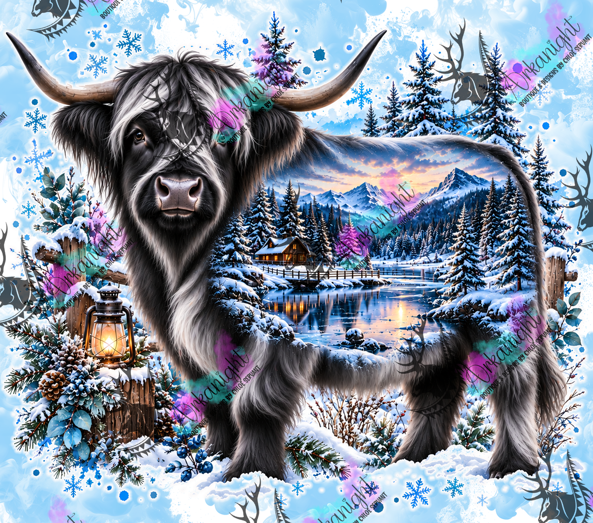 Numérique ♡Collection Hiver 2026-2027 ♡ Double Exposition au chalet ♡ Vache Highland Noir et grise