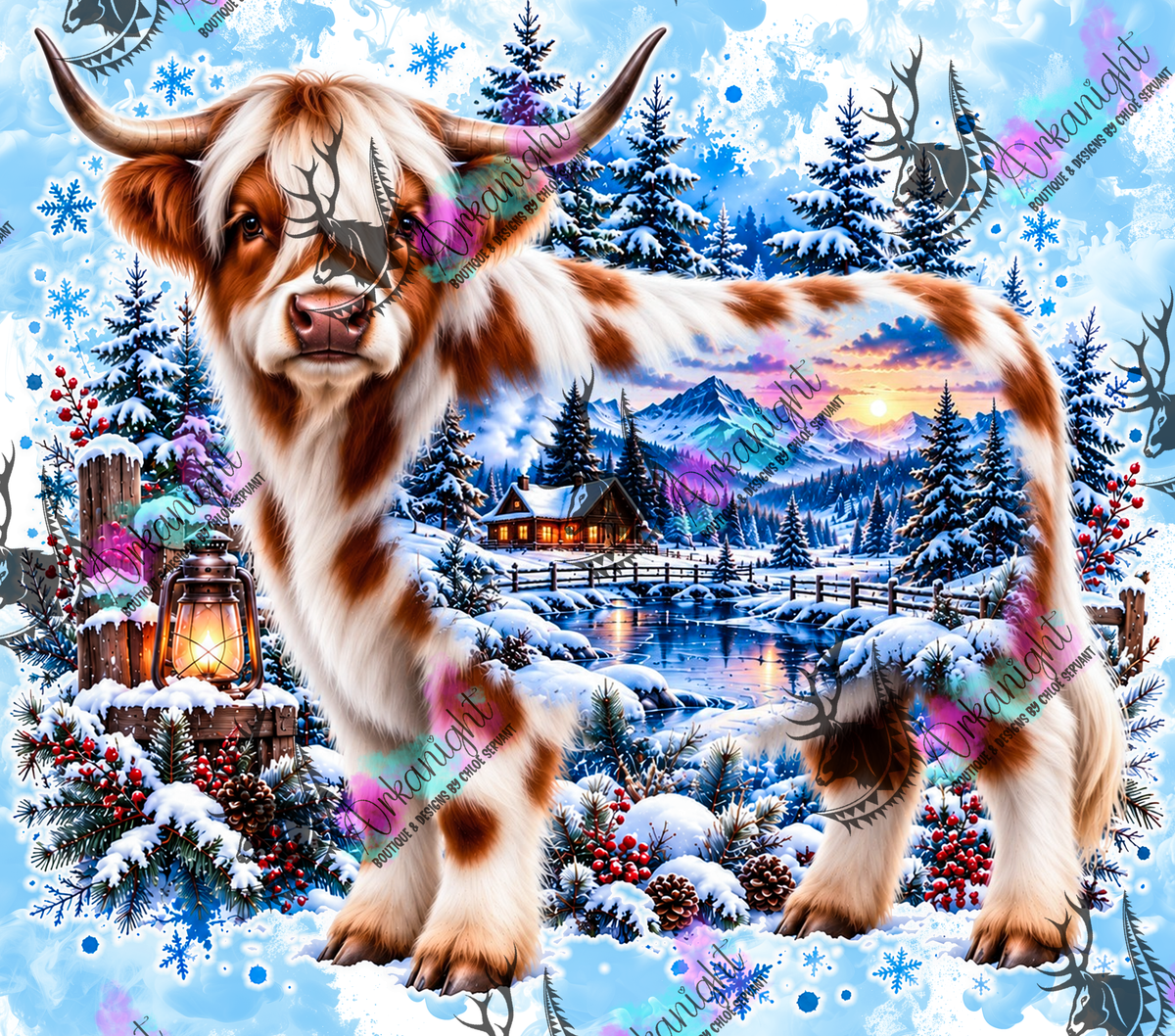Numérique ♡Collection Hiver 2026-2027 ♡ Double Exposition au chalet ♡ Vache Highland Blanche & Rousse