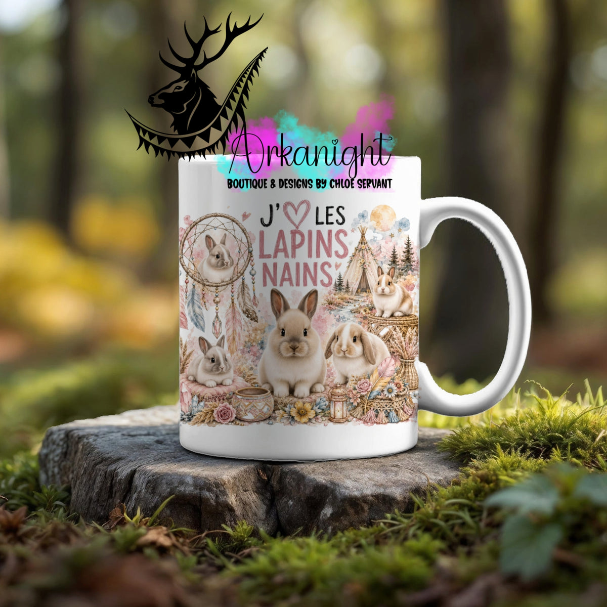 Tasse en céramique sur commande - Collection Boho Capteur de rêve ♡ Lapin Nain - 01