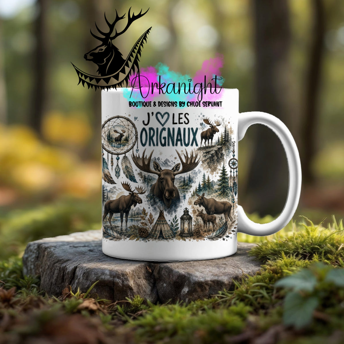 Tasse en céramique sur commande - Collection Boho Capteur de rêve ♡ Orignaux