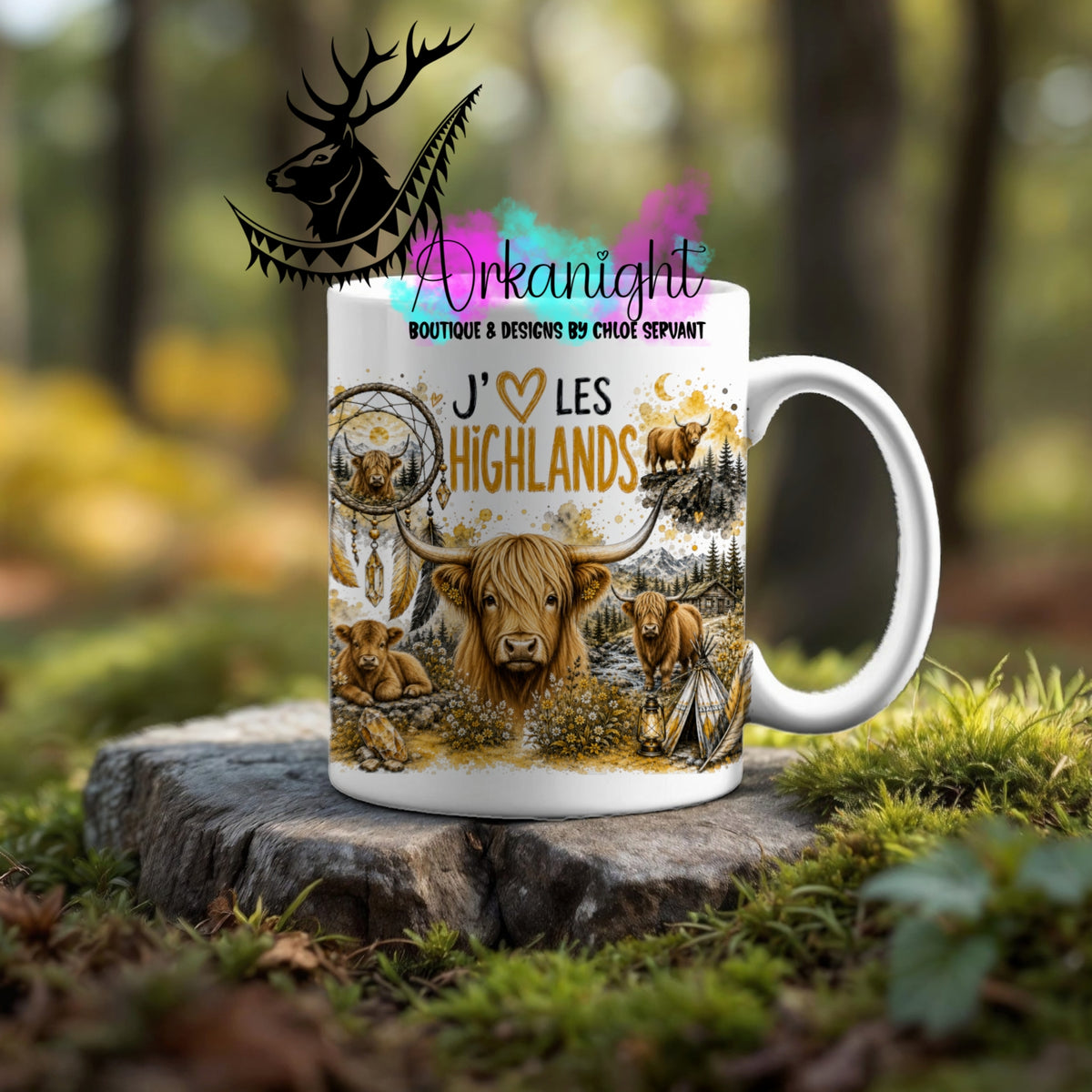 Tasse en céramique sur commande - Collection Boho Capteur de rêve ♡ Vache Highland