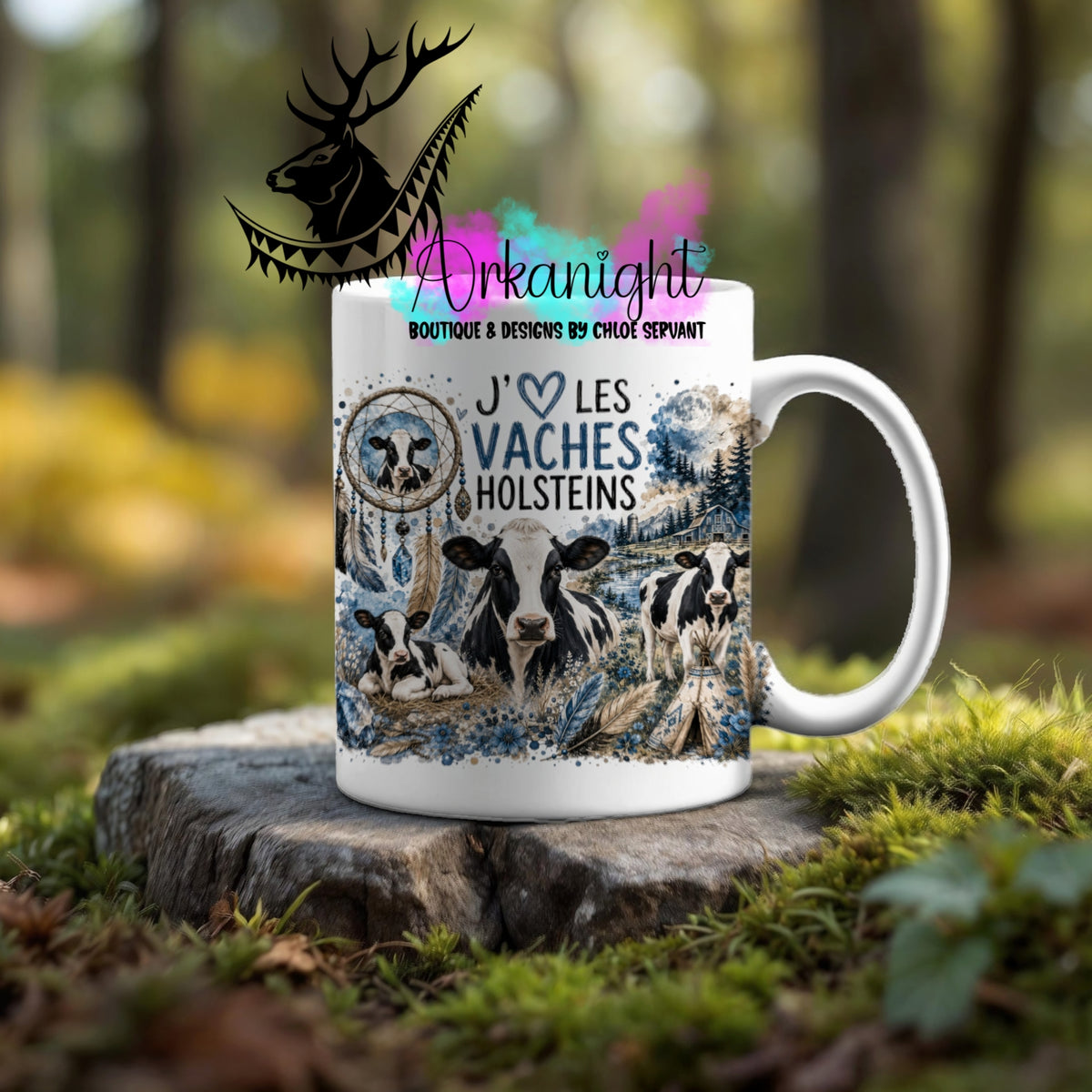 Numérique - Tasse en céramique - Collection Boho Capteur de rêve ♡ Vache Holstein