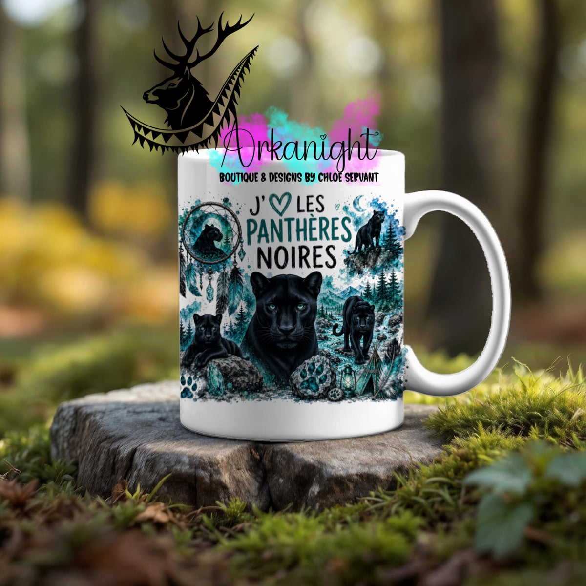 Tasse en céramique sur commande - Collection Boho Capteur de rêve ♡ Panthères Noires