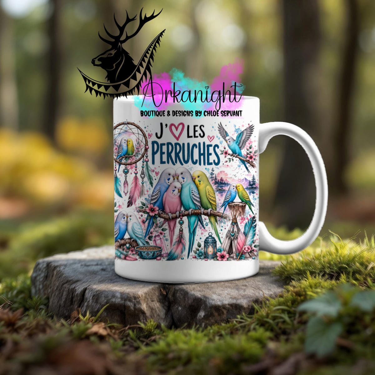Tasse en céramique sur commande - Collection Boho Capteur de rêve ♡ Perruches