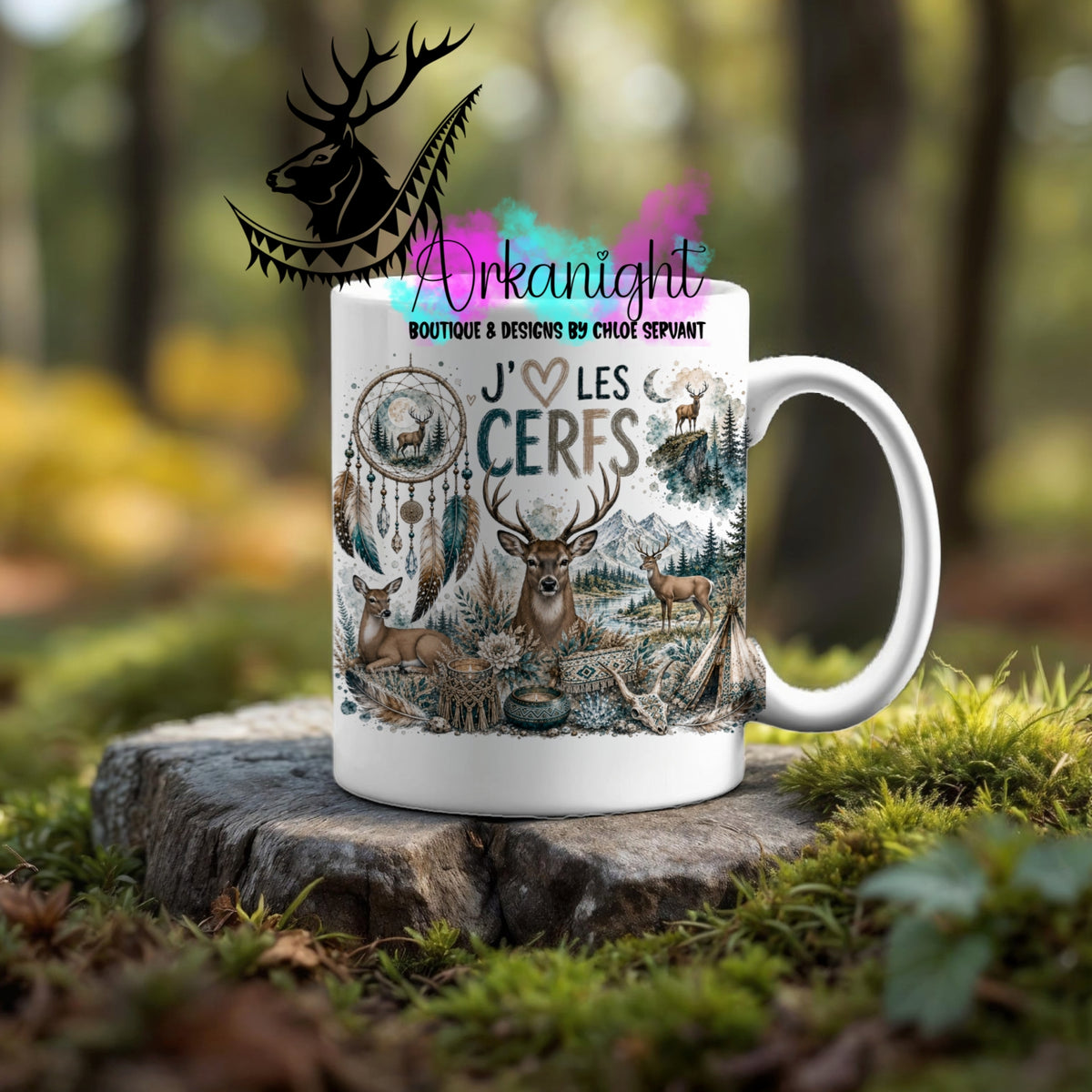 Tasse en céramique sur commande - Collection Boho Capteur de rêve ♡ Cerfs