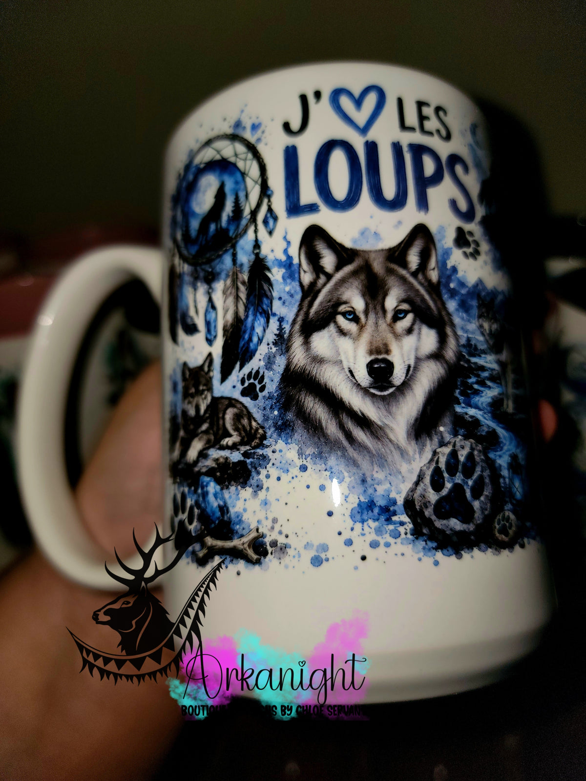 Tasse en céramique sur commande - Collection Boho Capteur de rêve ♡ Loup Gris