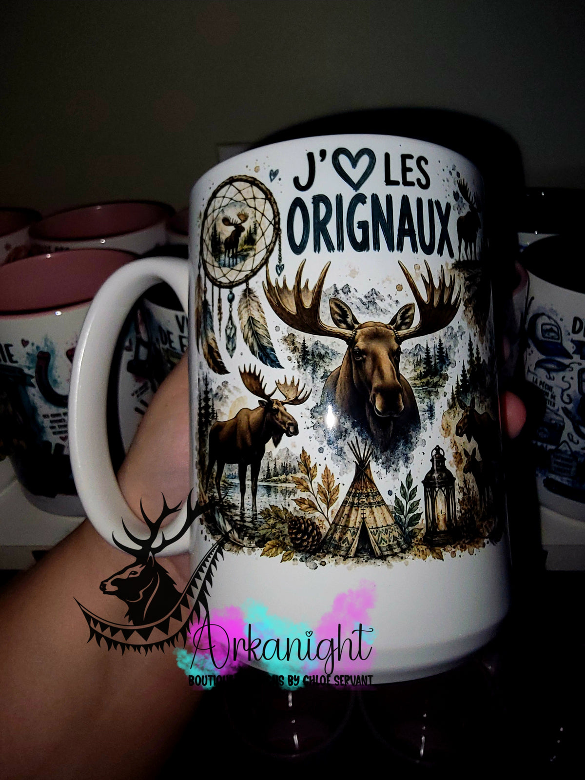 Tasse en céramique sur commande - Collection Boho Capteur de rêve ♡ Orignaux
