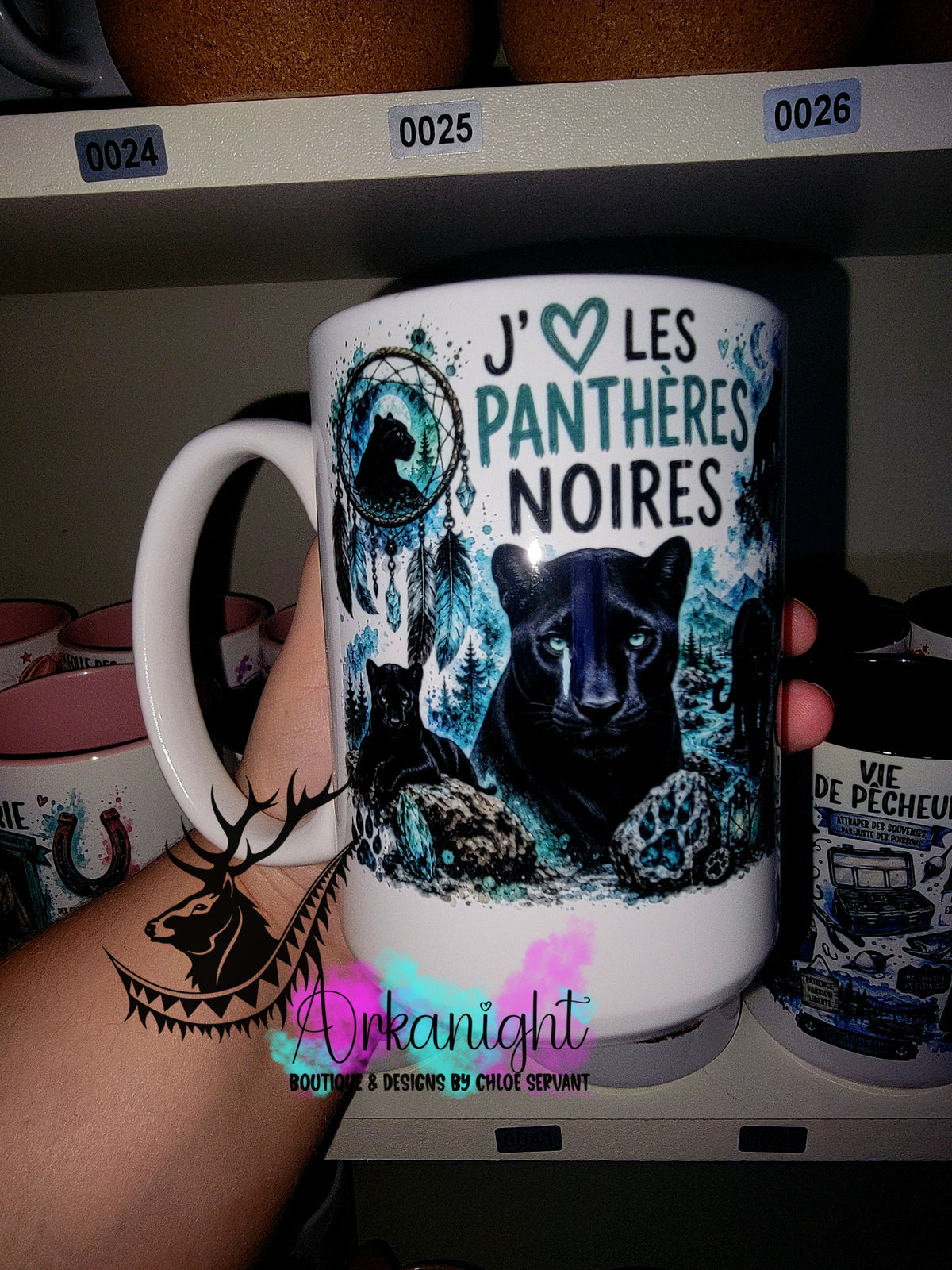 Tasse en céramique sur commande - Collection Boho Capteur de rêve ♡ Panthères Noires