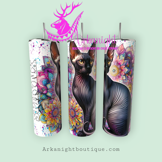 Gourde sur commande - Maman de Sphynx - Mandalas - Noir - 02