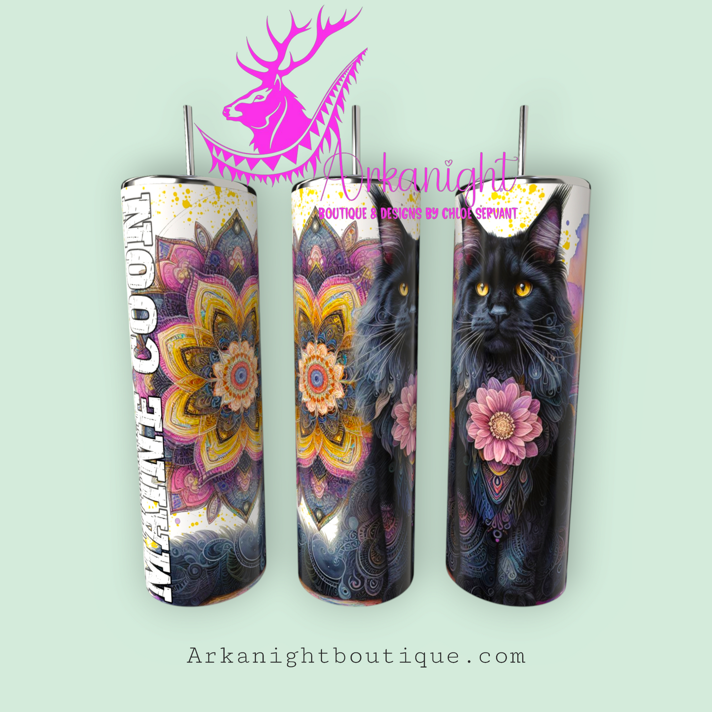 Gourde sur commande - Maman de Maine Coon - Mandalas - Noir - 03
